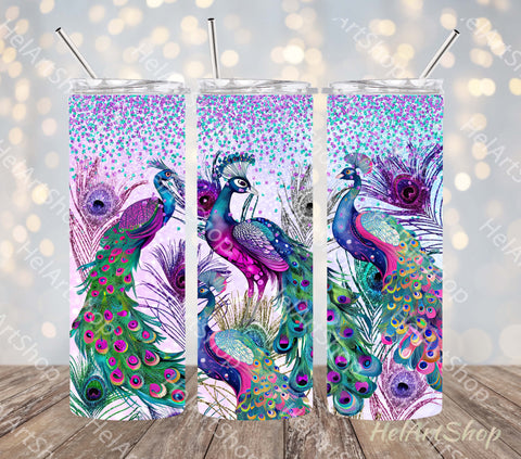 Peacock Tumbler PNG, Glitter SKINNY TUMBLER Png Sublimation _HelArtShop_ 