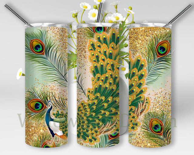 Peacock Tumbler Png, Peacock Feathers 20oz Skinny Tumbler, Peacock Glitter Tumbler Wrap, Animal Tumbler Design, Digital Download Sublimation WillowSageDesign 