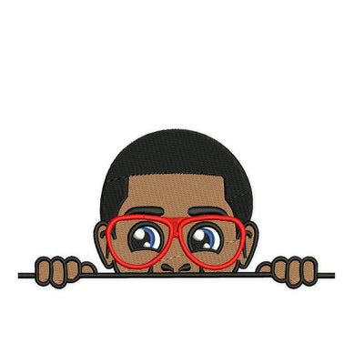 Peekaboo Boy glasses Afro Embroidery Design. Black African American Kids Embroidery File. Embroidery/Applique DESIGNS NextEmbroidery 