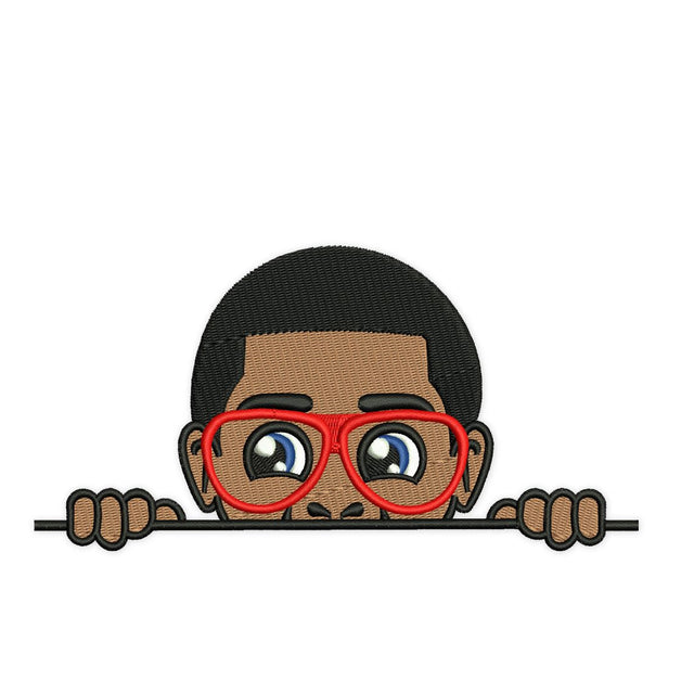 Peekaboo Boy glasses Afro Embroidery Design. Black African American Kids Embroidery File. Embroidery/Applique DESIGNS NextEmbroidery 