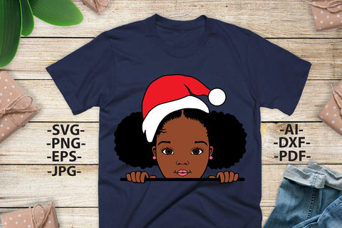 Peekaboo Christmas, Christmas Afro Girl, Peekaboo gift, Cute Little Girl Svg, Peekaboo Girl Svg, Cute black African girl, Svg Cut File SVG 1uniqueminute 