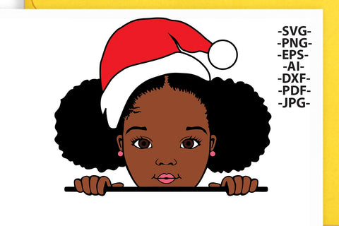 Peekaboo Christmas, Christmas Afro Girl, Peekaboo gift, Cute Little Girl Svg, Peekaboo Girl Svg, Cute black African girl, Svg Cut File SVG 1uniqueminute 