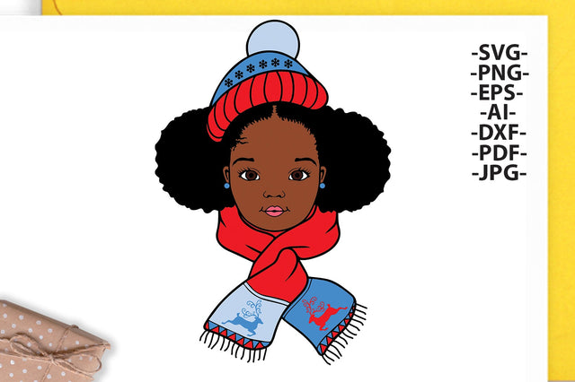Peekaboo Christmas, Christmas Afro Girl, Peekaboo Girl Svg, Scarf, Hat Svg, Afro Girl Svg, Cute Girl Svg, African American, Svg Cut File SVG 1uniqueminute 