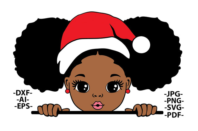 Peekaboo Christmas, Hat, Christmas Afro Girl, Peekaboo Gift, Cute Litle Girl Svg, Peekaboo girl Svg, African American, Svg Cut Files SVG 1uniqueminute 