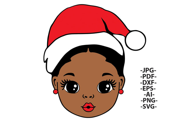 Peekaboo Christmas, Red Hat, Christmas Afro Girl Svg, Peekaboo Gift, Cute Litle Girl Svg, Peekaboo girl Svg, African American, Svg Cut Files SVG 1uniqueminute 