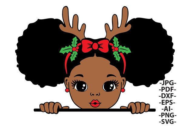 Peekaboo Christmas Svg, Christmas Girl with Deer Antler on Hair, Christmas Star Cute Little Girl Svg, Peekaboo girl Svg, Svg Cut Files SVG 1uniqueminute 
