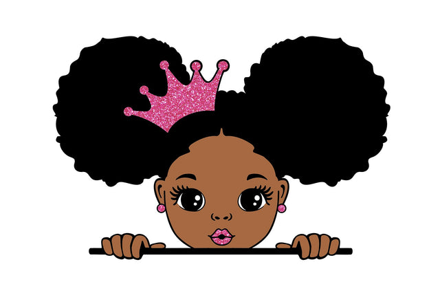 Peekaboo Girl Svg, Afro Girl Svg, 3 PNG Glitter Files, Girls with Crown, Hair Puffs, Princess Svg, Black woman Svg SVG 1uniqueminute 