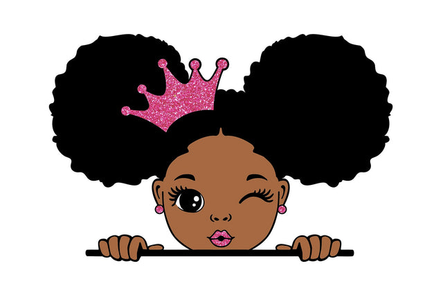 Peekaboo Girl Svg, Afro Girl Svg, 3 PNG Glitter Files, Girls with Crown, Hair Puffs, Princess Svg, Black woman Svg SVG 1uniqueminute 