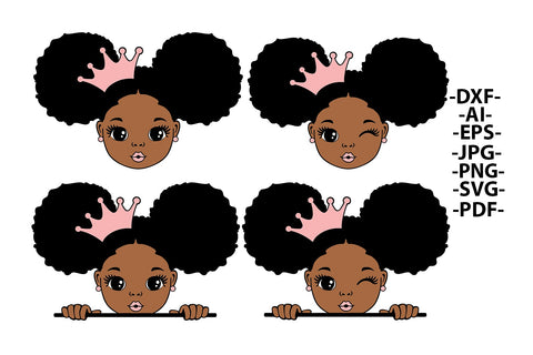 Peekaboo Girl Svg, Afro Girl Svg Bundle, 13 PNG Glitter Files, Girls with Crown, Hair Puffs, Princess Svg, Black woman Svg SVG 1uniqueminute 