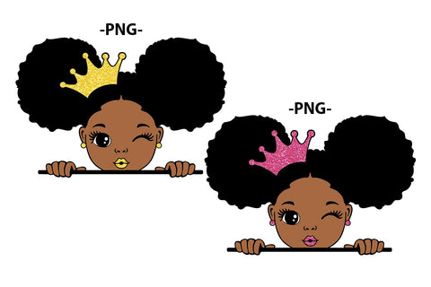 Peekaboo Girl Svg, Afro Girl Svg Bundle, 13 PNG Glitter Files, Girls with Crown, Hair Puffs, Princess Svg, Black woman Svg SVG 1uniqueminute 