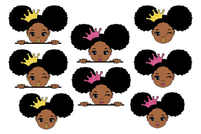 Peekaboo Girl Svg, Afro Girl Svg Bundle, 13 PNG Glitter Files, Girls with Crown, Hair Puffs, Princess Svg, Black woman Svg SVG 1uniqueminute 