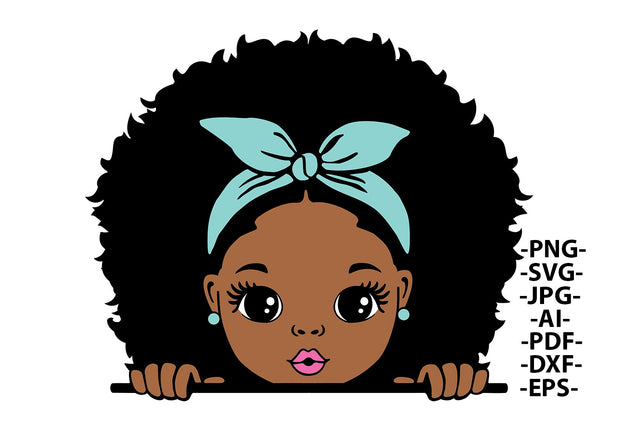 Peekaboo Girl Svg, Afro Girl Svg, Puff Hair, Black Girl Svg, Blue Ribbon, Little Sweet Girl, Pink lips, Cute Little Kid, Svg Cut Files SVG 1uniqueminute 