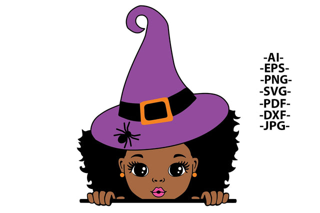 Peekaboo Girl Svg, Halloween Girl Svg, Halloween Svg, Halloween Head Svg, Purple Hat, Puff Hair, Svg Files SVG 1uniqueminute 