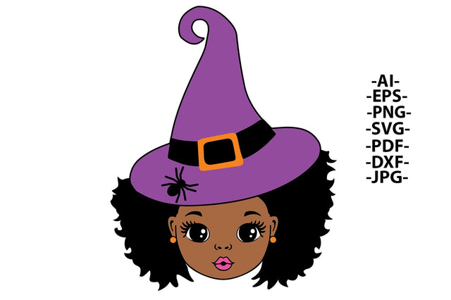 Peekaboo Girl Svg, Halloween Girl Svg, Halloween Svg, Halloween Head Svg, Purple Hat, Puff Hair, Svg Files SVG 1uniqueminute 