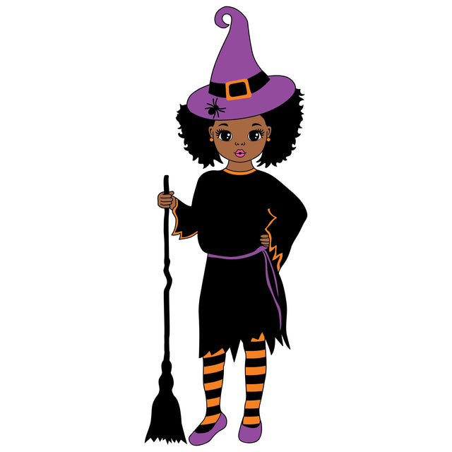 Peekaboo Girl Svg with Broom, Halloween Girl Svg, Halloween Svg, Halloween Witch Svg, Hat, Halloween Dress, Puff Hair, Svg Files SVG 1uniqueminute 