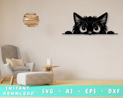 Peeking Cat Laser SVG Cut File, Cat Glowforge File, Cat DXF, Cat Wall Art SVG SVG HappyDesignStudio 