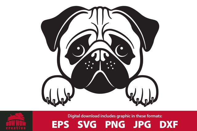 Peeking Pug Pocket Puppy SVG Cutting File SVG Bow Wow Creative 