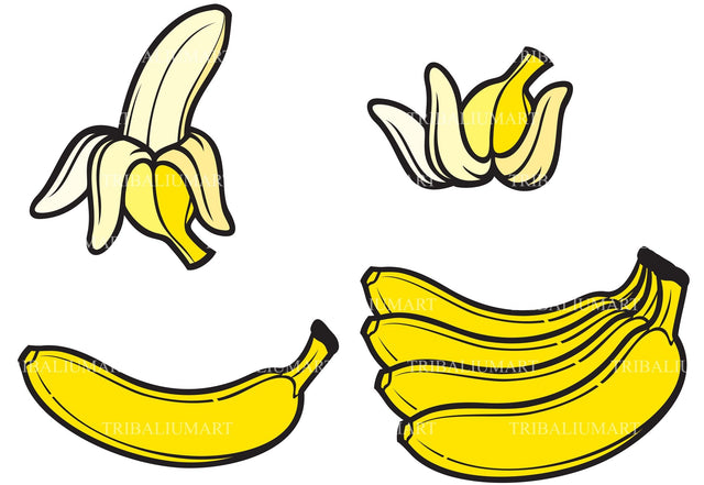 Peeled, opened and bunch of bananas SVG TribaliumArtSF 