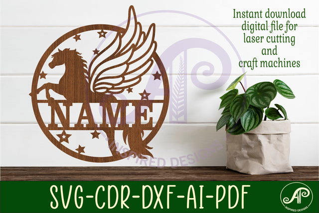 Pegasus name sign svg laser cut template SVG APInspireddesigns 