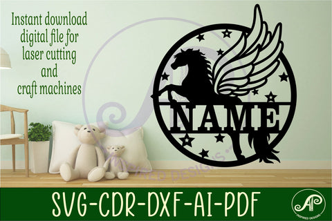 Pegasus name sign svg laser cut template SVG APInspireddesigns 