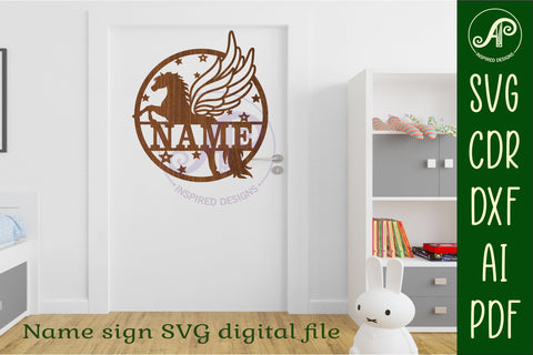 Pegasus name sign svg laser cut template SVG APInspireddesigns 
