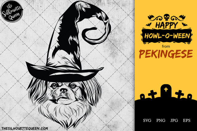 pekingese dog svg portrait clipart vector graphic art Witch hat Halloween dog Cricut cut file cuttable design SVG Loveleen Kaur 