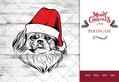 pekingese dog svg portrait clipart vector graphic art Xmas hat Christmas dog Cricut cut file cuttable design SVG Loveleen Kaur 
