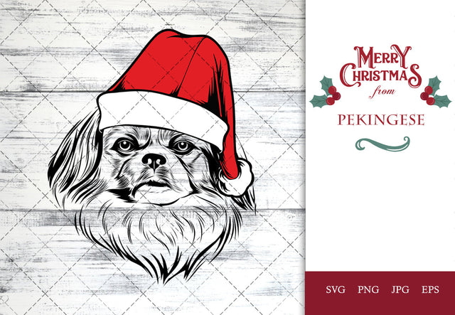 pekingese dog svg portrait clipart vector graphic art Xmas hat Christmas dog Cricut cut file cuttable design SVG Loveleen Kaur 
