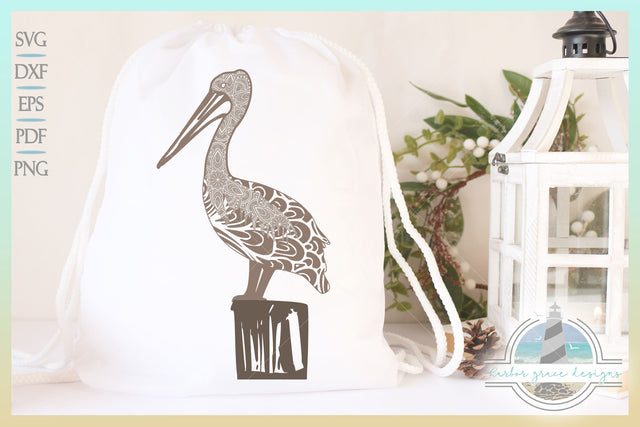 Pelican Mandala SVG - Beach Bird SVG - Zentangle SVG SVG Harbor Grace Designs 