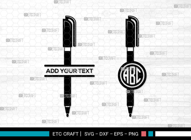 Pen Monogram SVG, Split Monogram SVG, Fountain Pen Svg, Pen Icon Svg, Ink Pen Svg, Writing Pen Svg, Pen SVG ETC Craft 