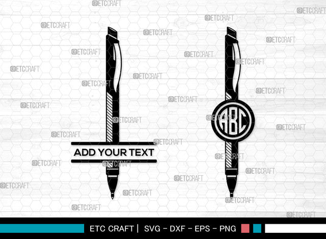 Pen Monogram SVG, Split Monogram SVG, Fountain Pen Svg, Pen Icon Svg, Ink Pen Svg, Writing Pen Svg, Pen SVG ETC Craft 