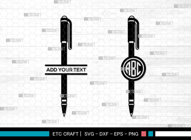 Pen Monogram SVG, Split Monogram SVG, Fountain Pen Svg, Pen Icon Svg, Ink Pen Svg, Writing Pen Svg, Pen SVG ETC Craft 