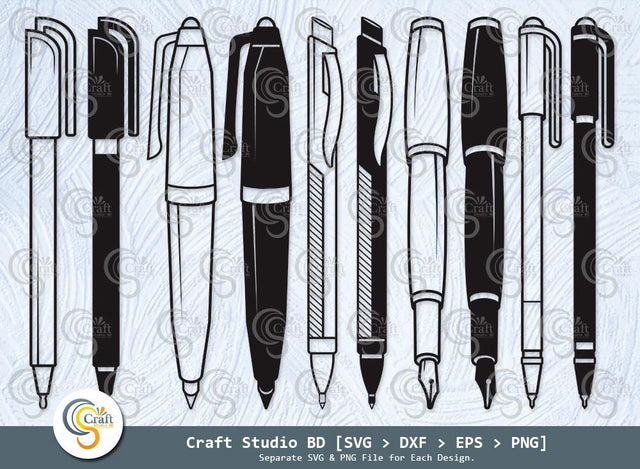 Pen Silhouette, Pen SVG, Fountain Pen Svg, Pen Icon Svg, Ink Pen Svg, Writing Pen Svg, Pen Bundle SVG ETC Craft 
