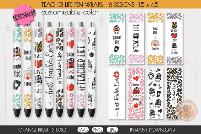 Pen Wrap Teacher SVG Bundle 8 Pen Wraps Waterslides Designs SVG OrangeBrushStudio 