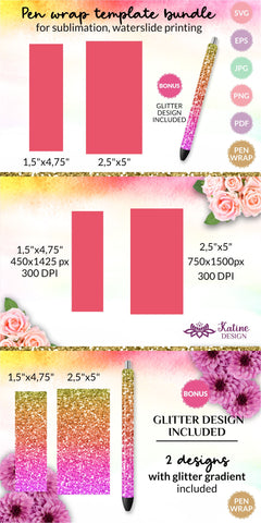 Pen wrap template bundle for sublimation waterslide printing Small and Big. SVG, EPS, JPG, PNG, PDF. SVG KatineDesign 