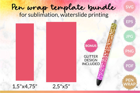 Pen wrap template bundle for sublimation waterslide printing Small and Big.  SVG, EPS, JPG, PNG, PDF. - So Fontsy