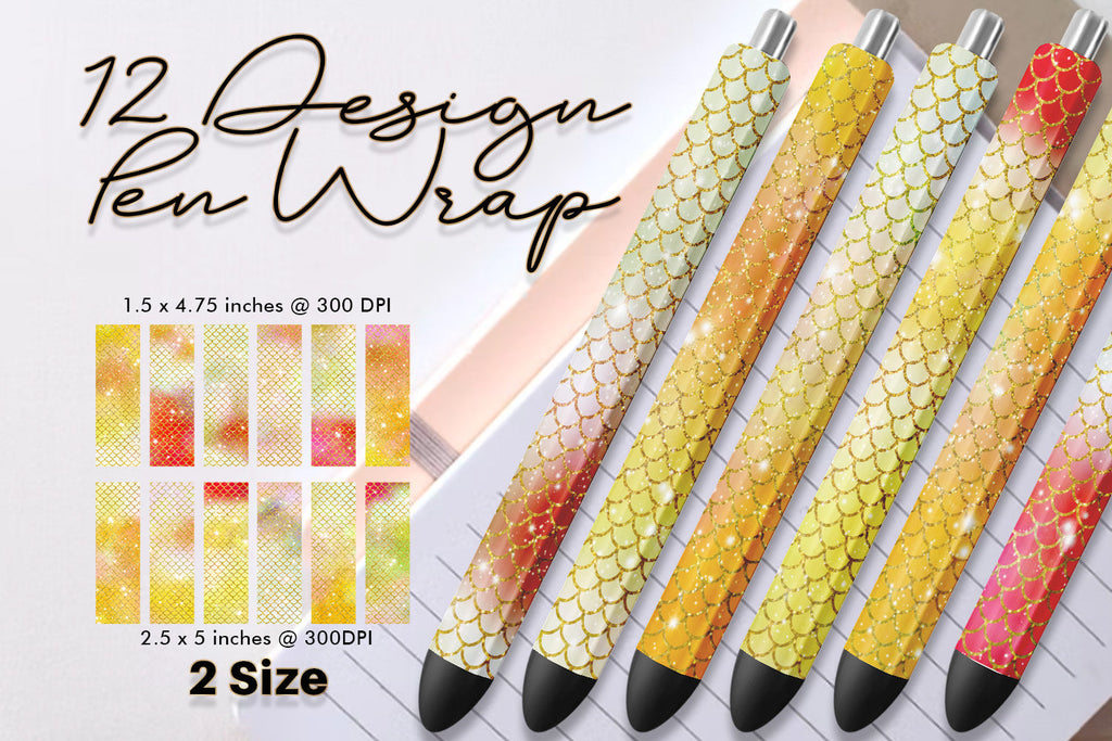 Pen Wraps Sublimation mermaid scales pattern gradient sparkle yellow ...