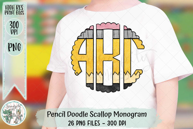 Pencil Doodle Scalloped Monogram Font Set PNG for Sublimation Sublimation Serendipity and Art 