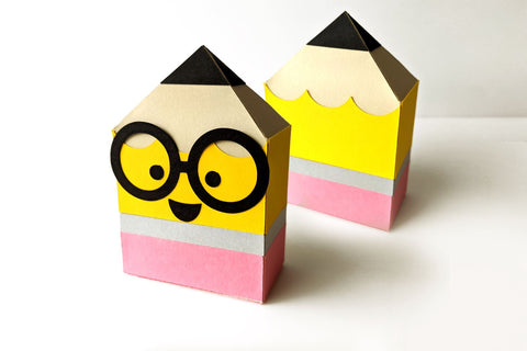 Pencil Gift Box with Nerdy Glasses SVG 3D Paper Risa Rocks It 