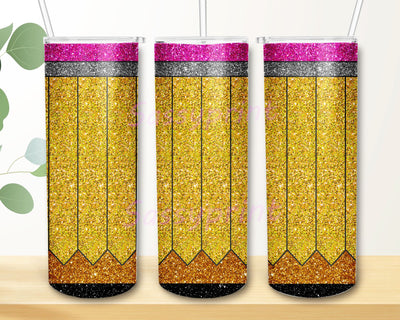 Pencil Glitter Tumbler, 20oz Skinny Tumbler Sublimation Designs Teacher Tumbler Wrap for Straight & Tapered Tumbler PNG Instant Download Sublimation sassyprint 