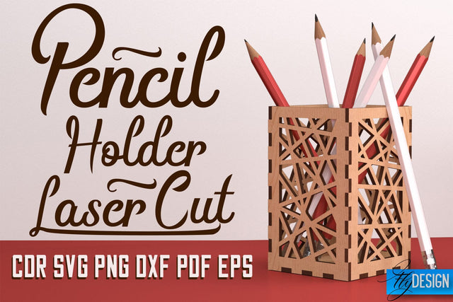 Pencil Holder Laser Cut SVG | Pen Holder SVG Design | CNC Files SVG Fly Design 