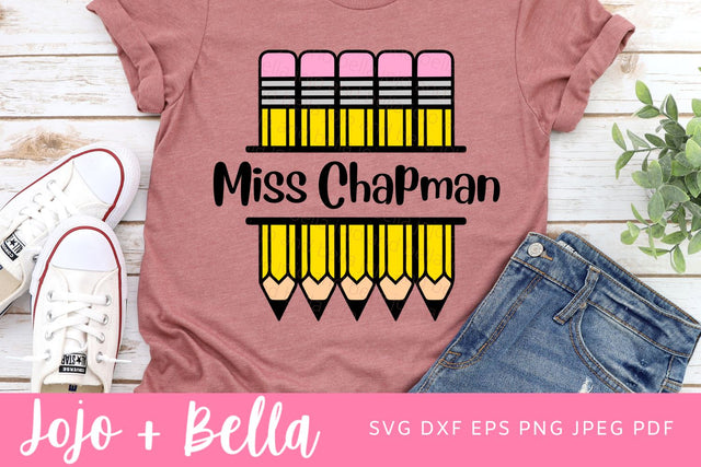 Pencil Monogram Svg, Teacher Badge Svg, Teacher Gift Svg, Back to School Svg, School Svg, Png, Svg Designs For Cricut, Sublimation Designs. SVG Jojo&Bella 