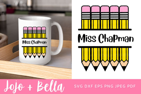 Pencil Monogram Svg, Teacher Badge Svg, Teacher Gift Svg, Back to School Svg, School Svg, Png, Svg Designs For Cricut, Sublimation Designs. SVG Jojo&Bella 