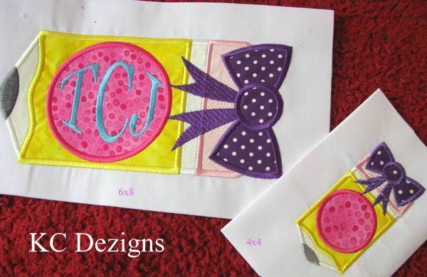 Pencil Monogram With Bow Embroidery/Applique DESIGNS KC Dezigns 