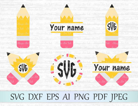 Pencil monograms cut files SVG MagicArtLab 