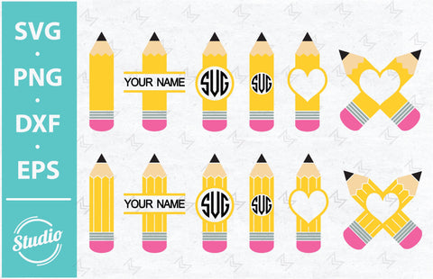 Pencil SVG Bundle, Pencil Monogram SVG, Pencil Name Frame SVG, Crayon svg, Back to School SVG, Teacher SVG SVG SailorMoonDigitals 