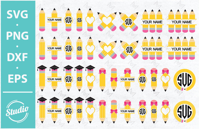 Pencil SVG Bundle, Pencil Monogram SVG, Pencil Name Frame SVG, Crayon svg, Back to School SVG, Teacher SVG SVG SailorMoonDigitals 