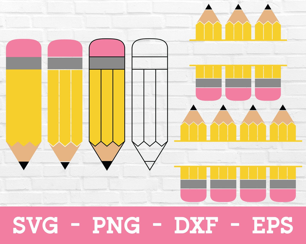 Pencil SVG Bundle - Pencil Name Frame SVG, Teacher SVG, Pencil Clipart ...