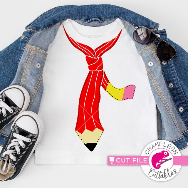 Pencil Tie for Shirt - First Day of School - School Shirt SVG SVG Chameleon Cuttables 