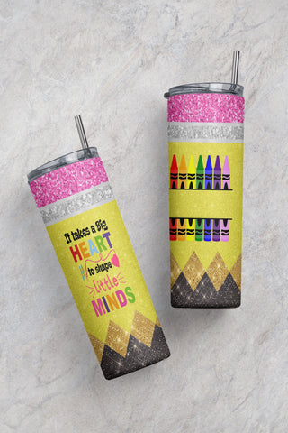 Pencil Tumbler PNG 20oz Skinny Tumbler Design Sublimation, Custom Teacher Tumbler Template, Teacher Glitter Crayon Tumbler, Digital Download Sublimation CaldwellArt 